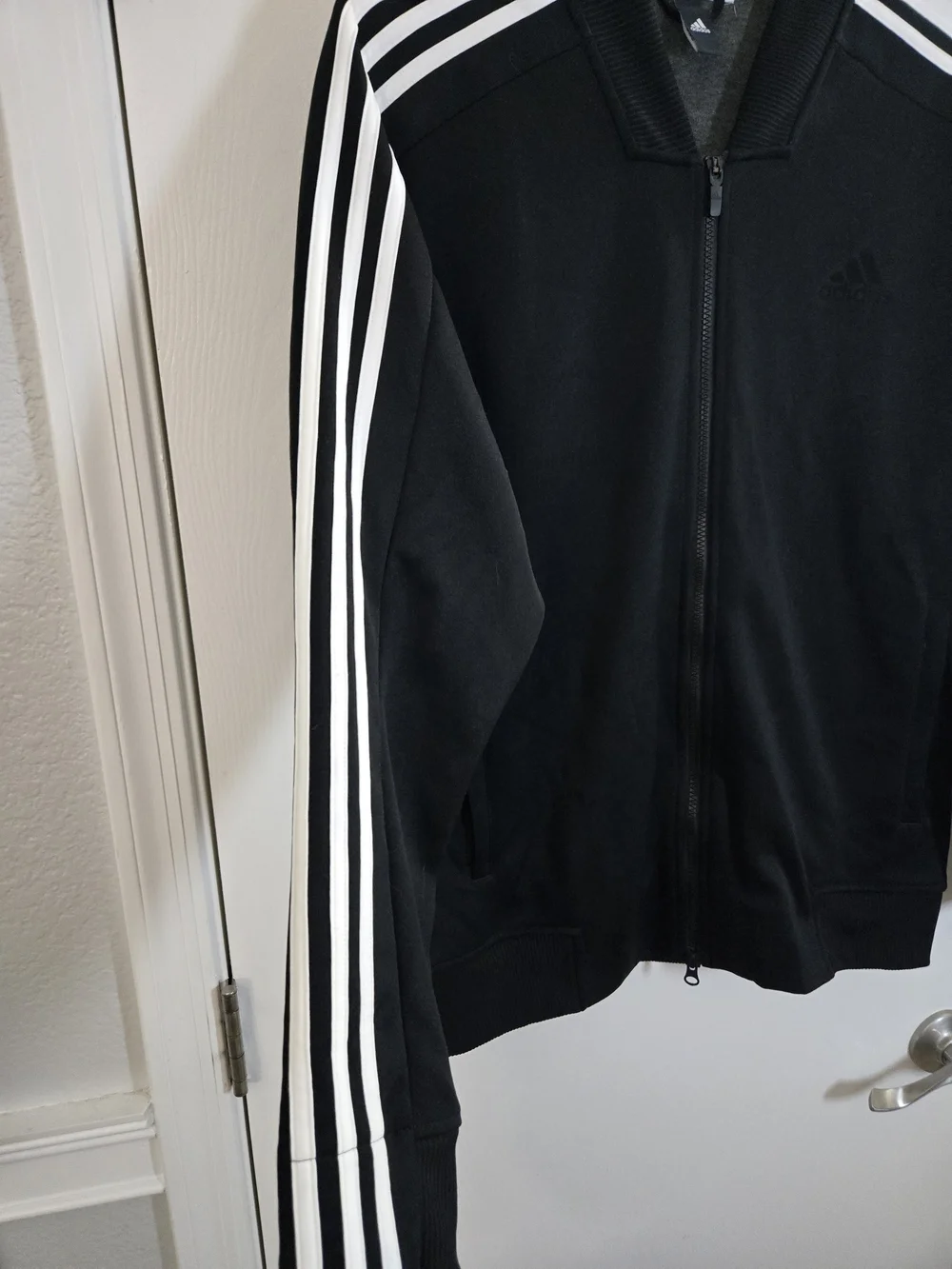 Adidas Men’s Squad ID Track Sport ID Bomber Jacket Black 3-Stripe Fits Large